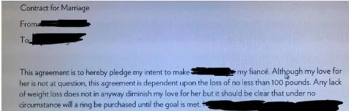 Un contratto prematrimoniale come body-shaming